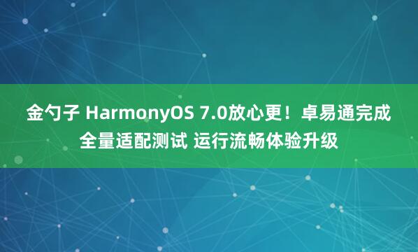 金勺子 HarmonyOS 7.0放心更！卓易通完成全量适配测试 运行流畅体验升级